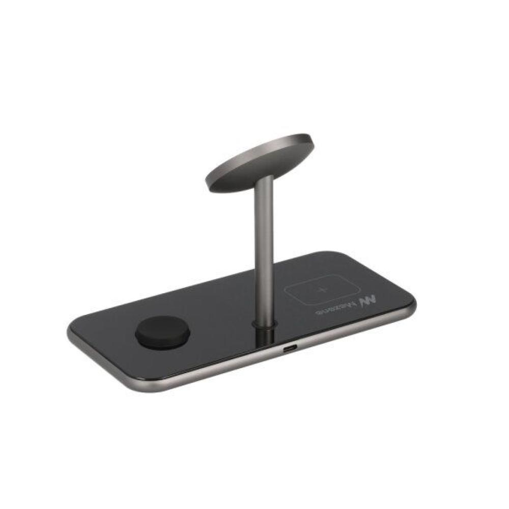 شاحن لاسلكي 3 في 1 من MEZONE بقوة 22.5 واط لأجهزة iPhone وiWatch وAirpods، أسود