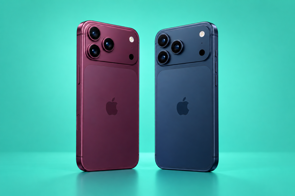 مقارنة iPhone 18 Pro Max وiPhone 17 Pro Max بخلفية فيروزية من أرض الجوال