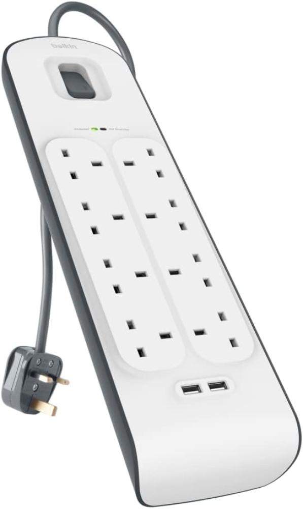 توصيلة بيلكن للحماية من تقلبات التيار 4 منفاذ 8 + 2 مخرج يو اس بي 2 متر belkin surge protector