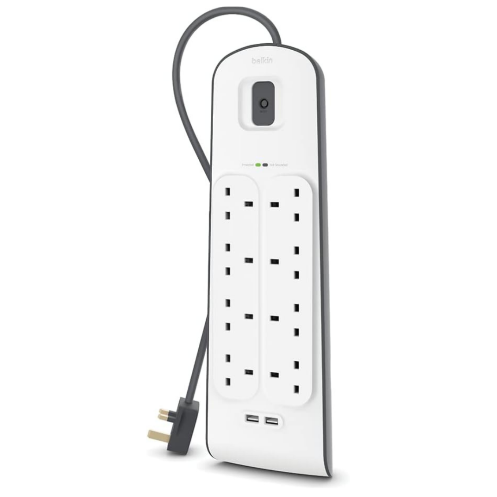 توصيلة بيلكن للحماية من تقلبات التيار 4 منفاذ 8 + 2 مخرج يو اس بي 2 متر belkin surge protector