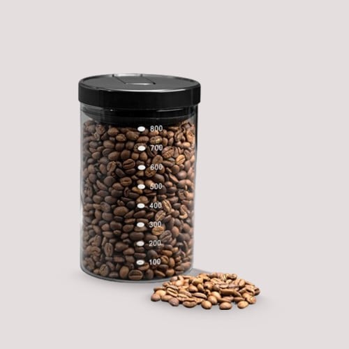 حافظة حبوب قهوة زجاجية بمؤشرات قياس من غصن القهوة