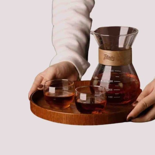 صينية تقديم خشبية دائرية لتقديم مشروبات القهوة الم...