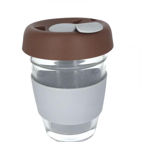 كوب قهوة 12 اونص مسكة سيلكون بني