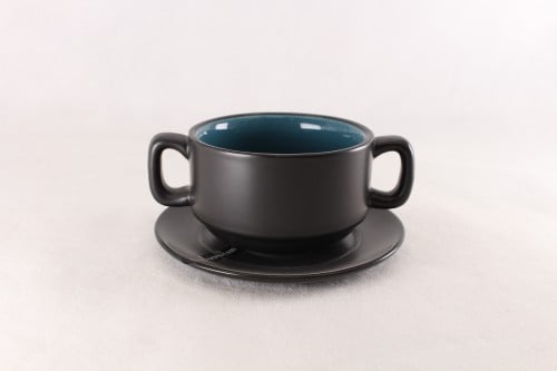 صحن شوربة بورسلان اسود وتركوازي