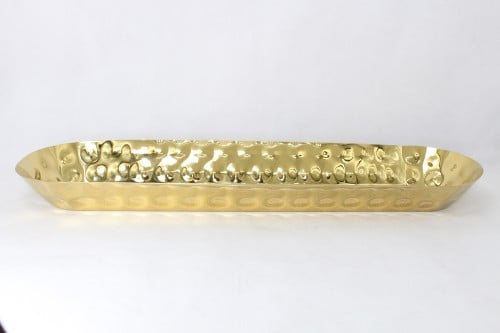 صحن استيل بيضاوي منقوش  ذهبي 15.5 *55 سم