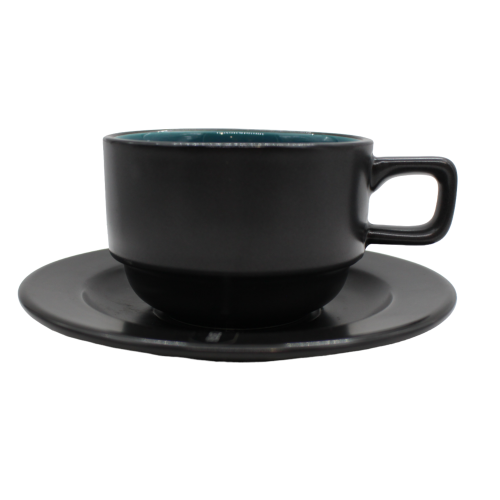 كوب قهوة مع صحن اسود 180 مل