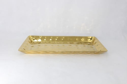 صحن استيل مستطيل ذهبي منقوش 35 * 25 سم