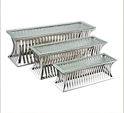 ستاند بوفيه مقبلات فضي مخطط طقم