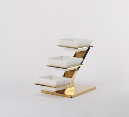 ستاند بوفيه ذهبي مدرج 3 أدوار مع صحن بورسلان