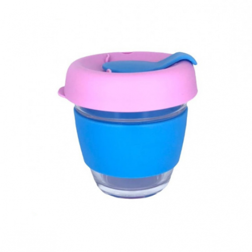 كوب قهوة 12 اونص مسكة سيلكون زهري