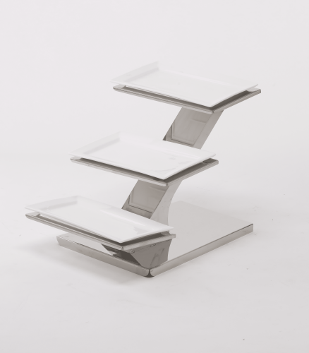 ستاند بوفيه فضي مدرج 3 ادوار مع صحن بورسلان