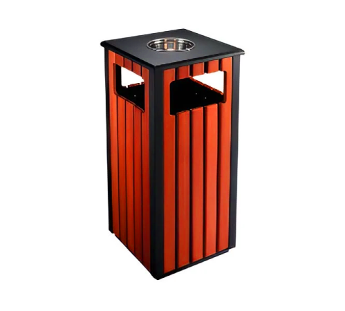 سله مهملات خشبي برتقالي  مع طفاية 38 *38 * 80 سم