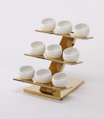 ستاند بوفيه ذهبي مع صحن برسلان دائري