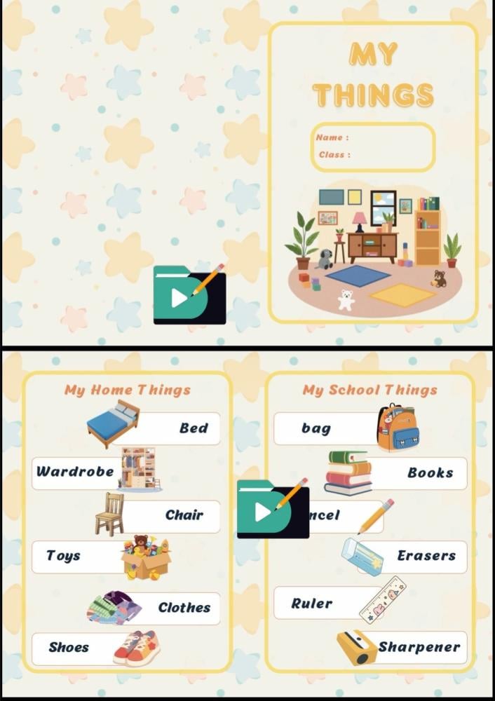 مطوية إنجليزي للصف الثاني الابتدائي جاهزة للطباعة | مفردات المنزل والمدرسة للأطفال PDF