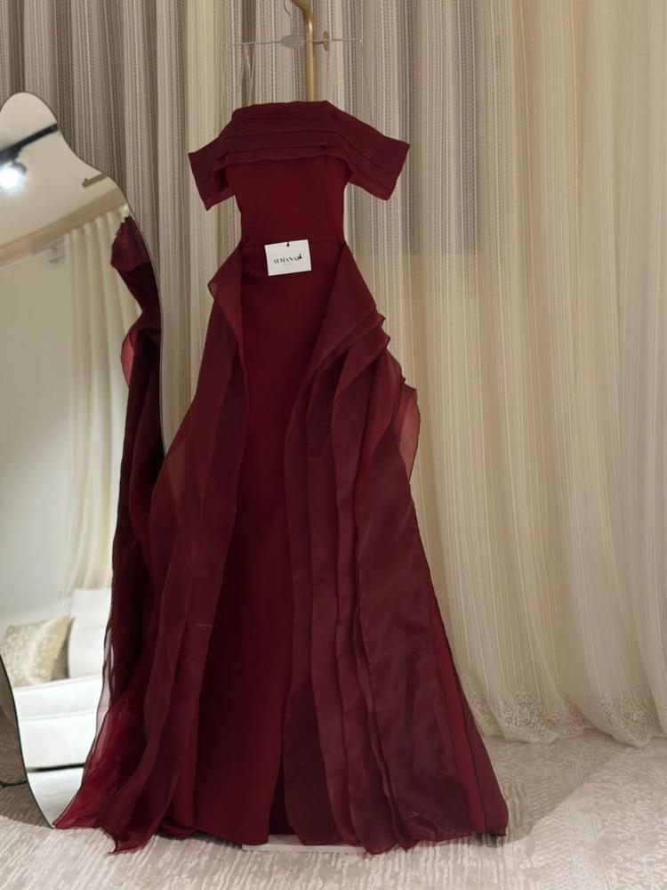 فستان سهره اوف شولدر  كريب باربي وذيل اورجنزه