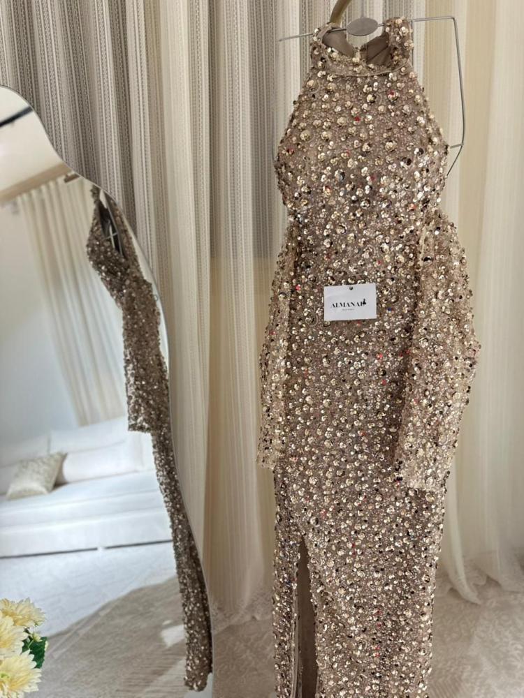 فستان سهره ذهبي خرز ترتر