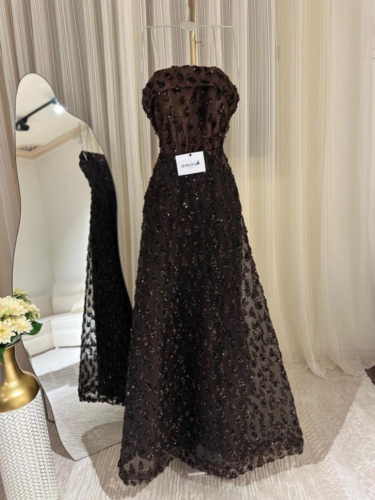 فستان بني سهره كلفه ترتر