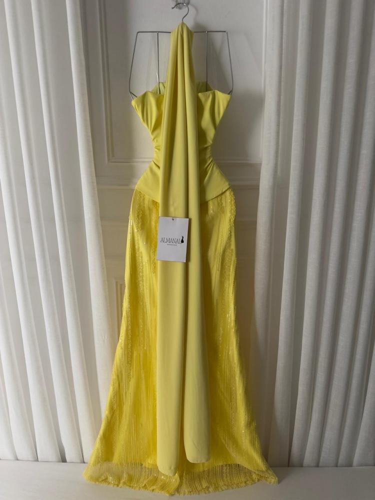 فستان سهره اصفر مع شال