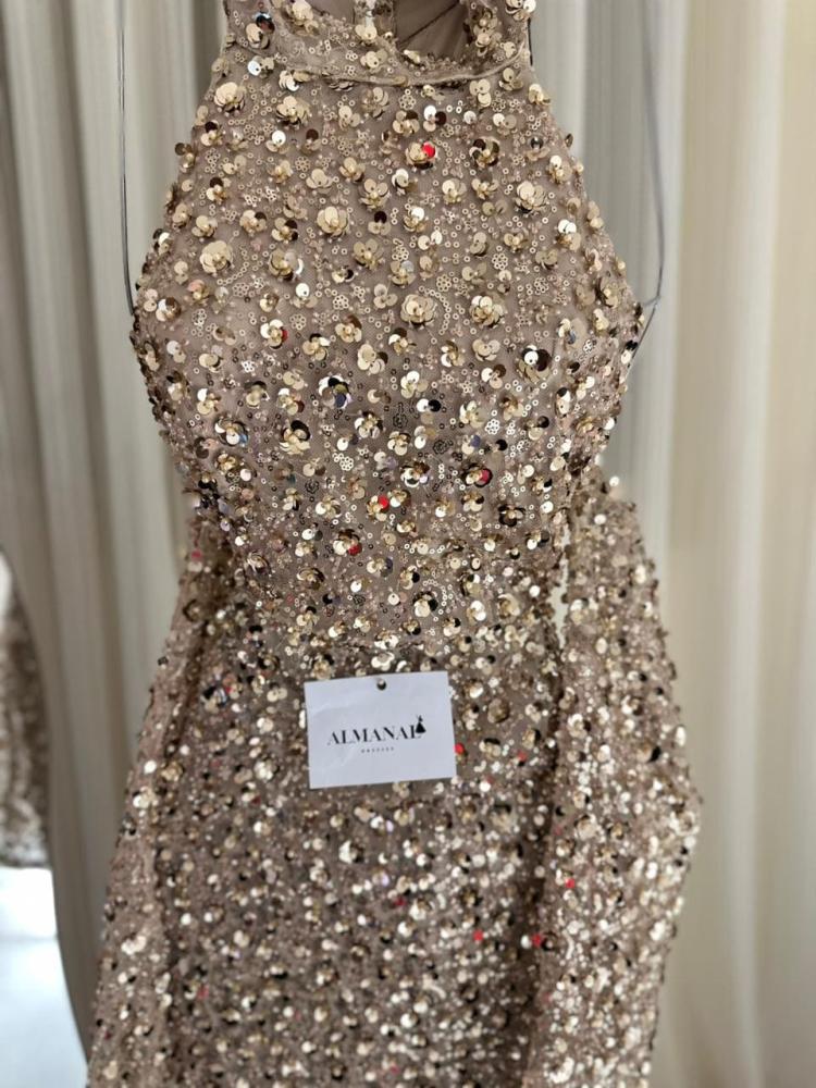 فستان سهره ذهبي خرز ترتر