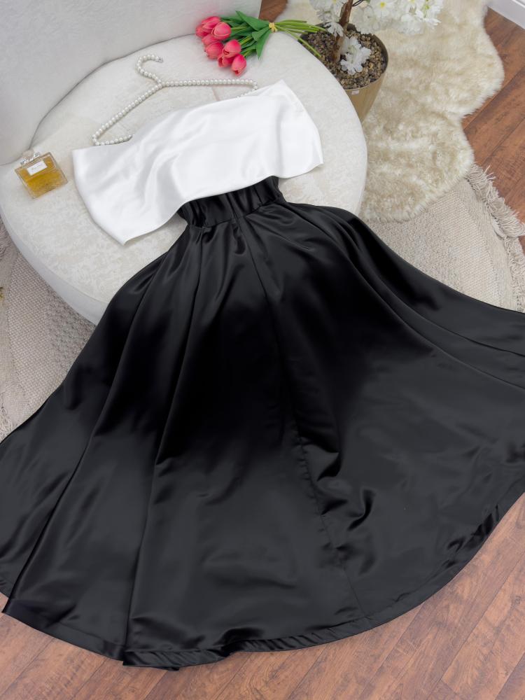 سهرة تفته أسود بأكمام أوف شولدر ذهبية وقصة صدر ملتفة