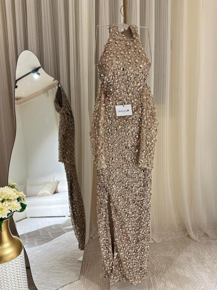 فستان سهره ذهبي خرز ترتر