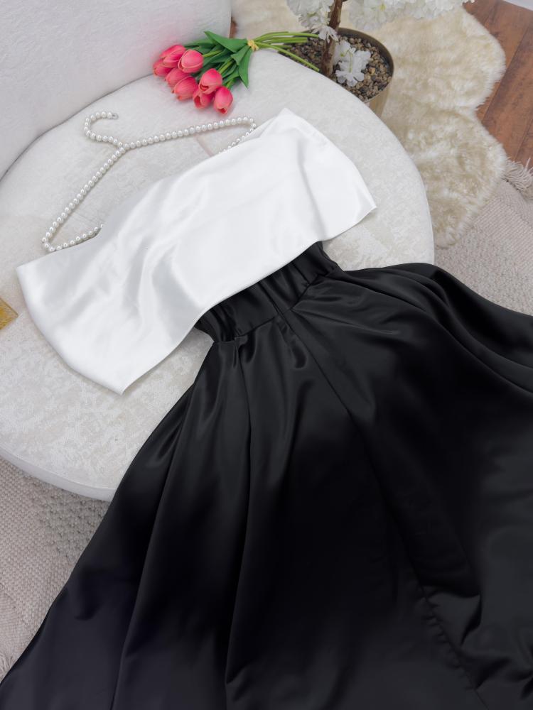 سهرة تفته أسود بأكمام أوف شولدر ذهبية وقصة صدر ملتفة