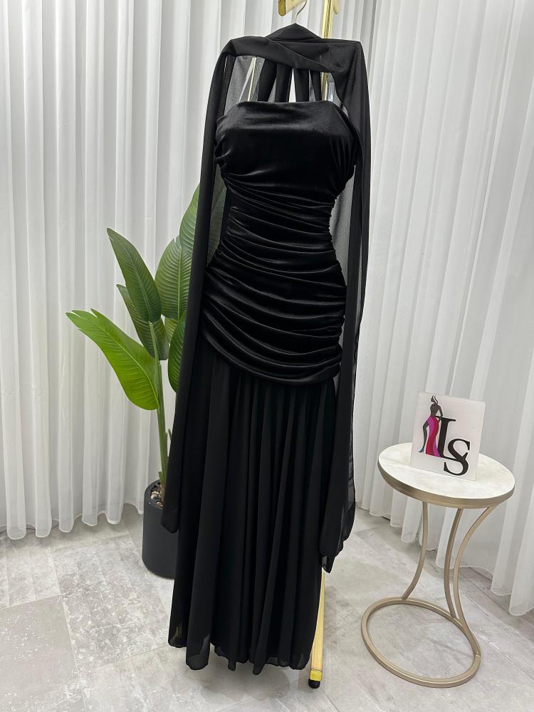 فستان اسود مخمل كوري شيفون