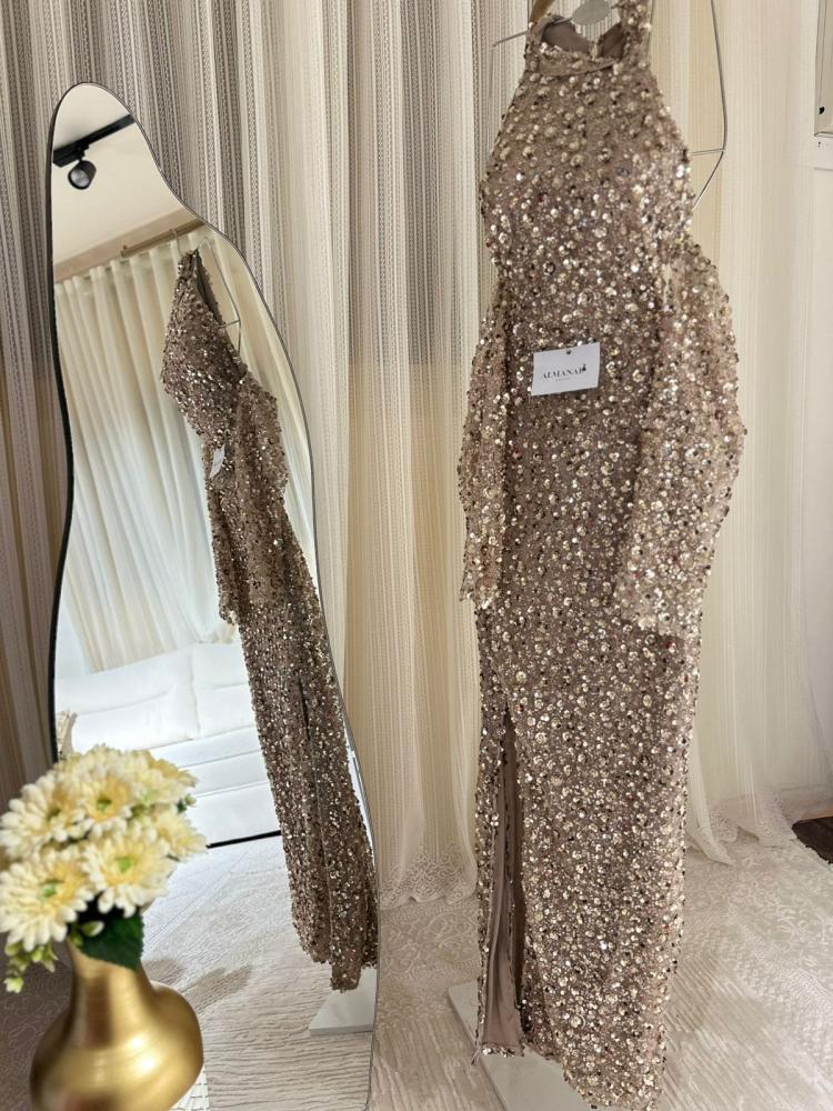 فستان سهره ذهبي خرز ترتر