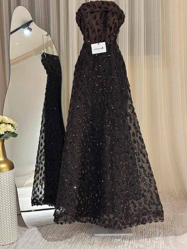 فستان بني سهره كلفه ترتر