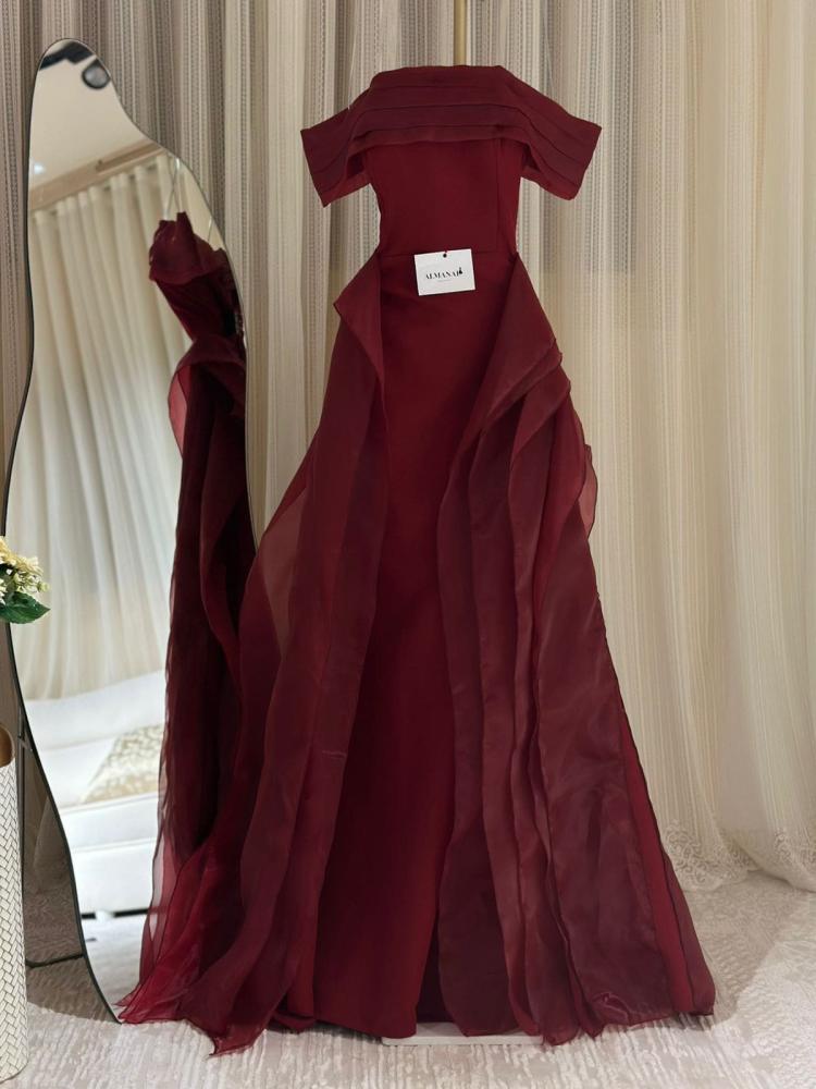 فستان سهره اوف شولدر  كريب باربي وذيل اورجنزه