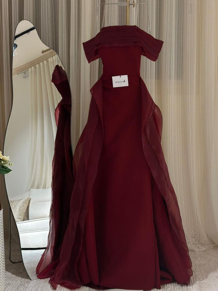 فستان سهره اوف شولدر  كريب باربي وذيل اورجنزه