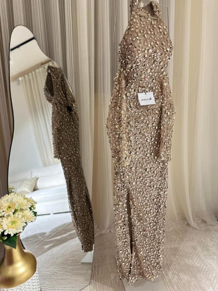 فستان سهره ذهبي خرز ترتر