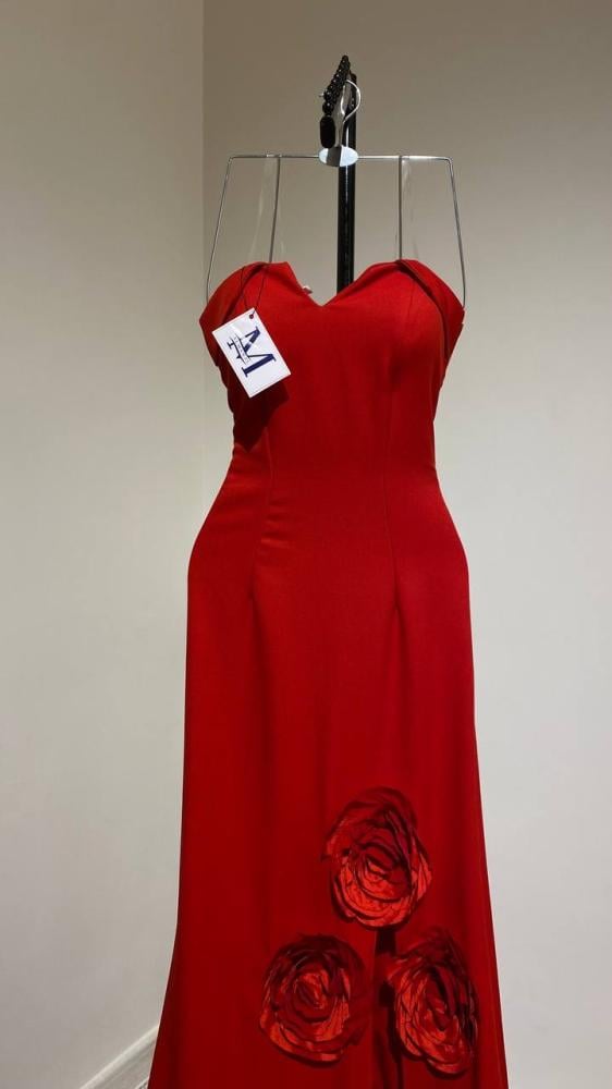 فستان كريب باربي احمر