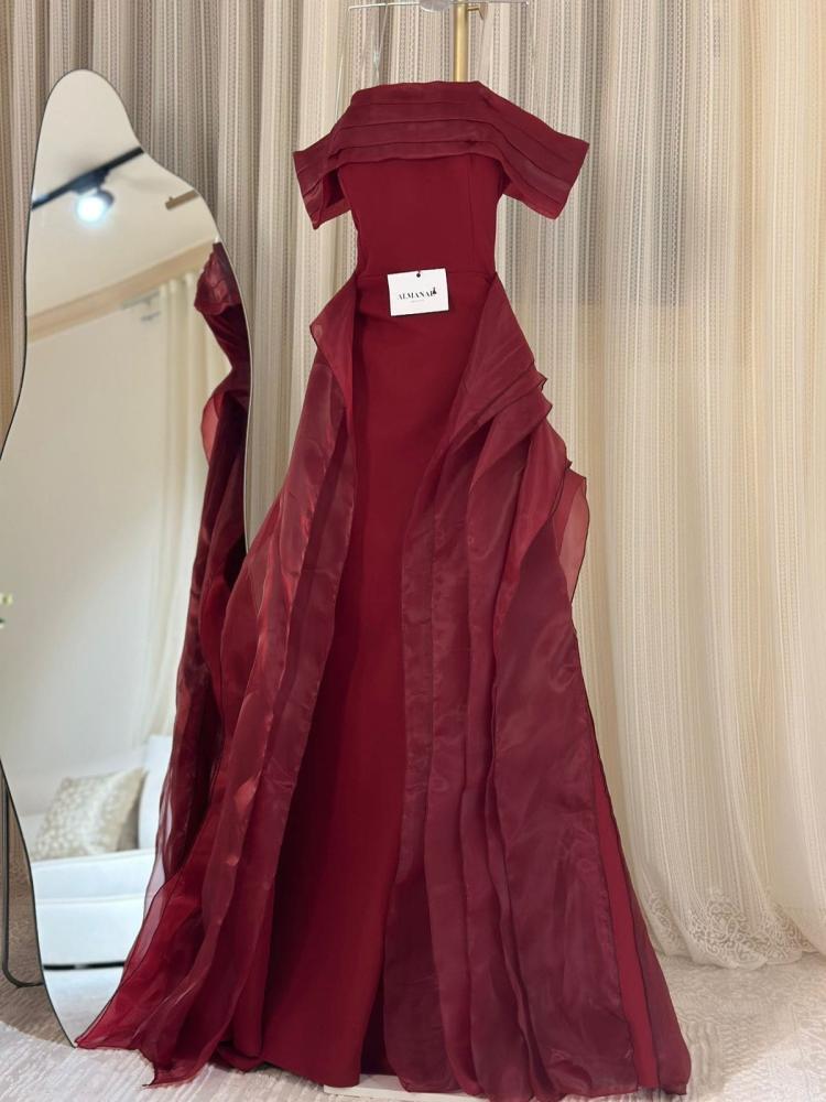 فستان سهره اوف شولدر  كريب باربي وذيل اورجنزه