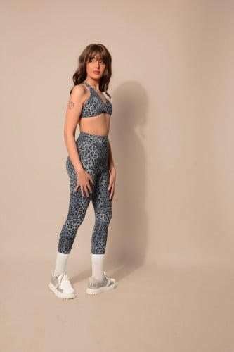 blue- leopard print legging