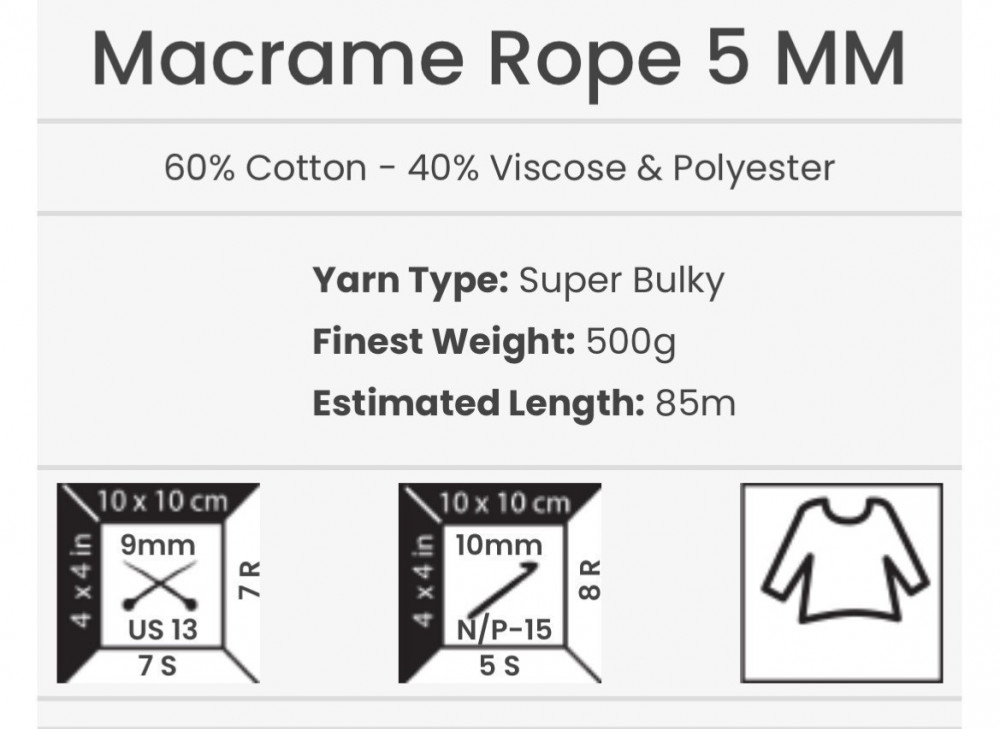 764 حبل مكرمية 5 ملم YarnArt Macrame Rope 5MM