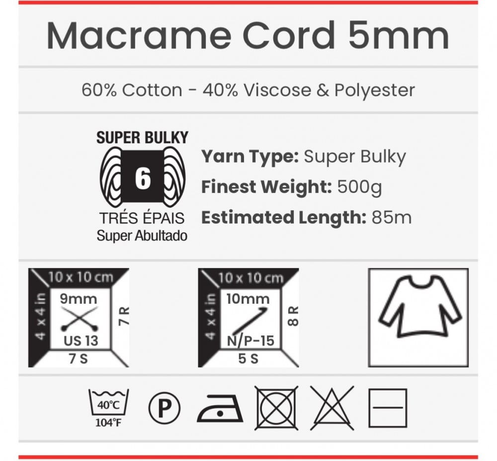 803 حبل مكرمية مسطح 5 ملم YarnArt Macrame Card 5MM