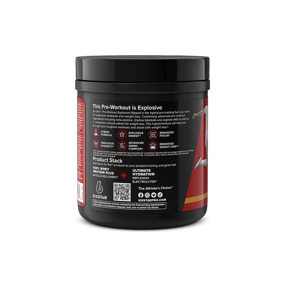 SIXSTAR, Pre-Workout Explosion Ripped, Hybrid Formula for Pre-Workout &  Weight Loss, Dietary Supplement, Peach Mango - 170 gm