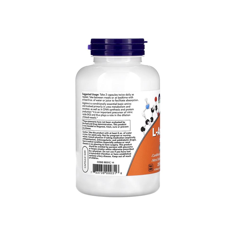 Complément Alimentaire L-Arginine 500 Mg Now Foods - Boîte De 250 Capsules - Neuf Scellé