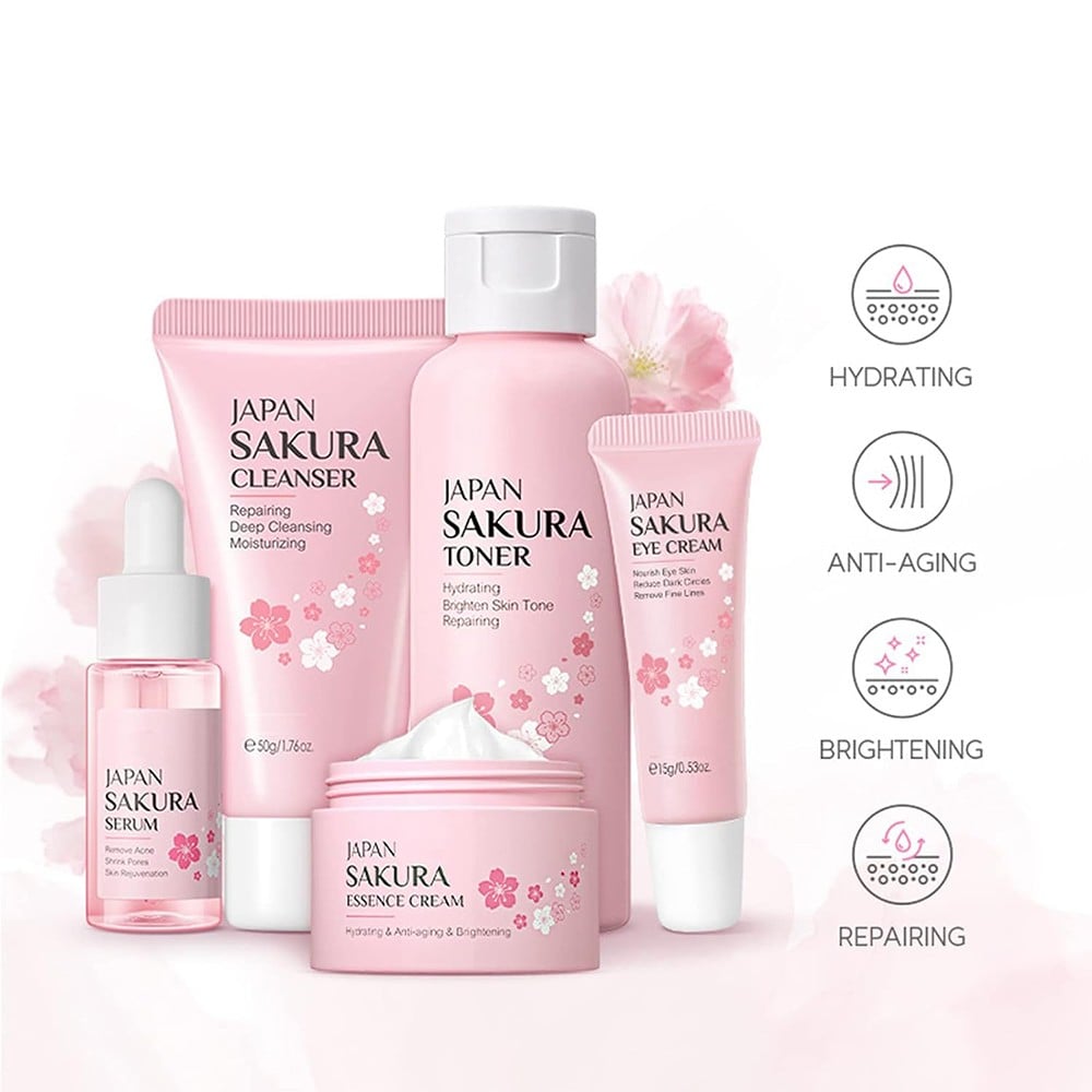 LAIKOU, Japan Sakura Skin Care Set - Set of 5 Products - CLENZ 