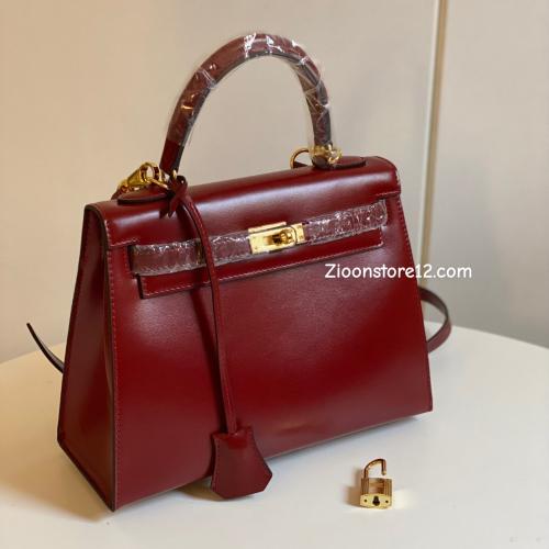 برغندي Leather small bag 25 cm