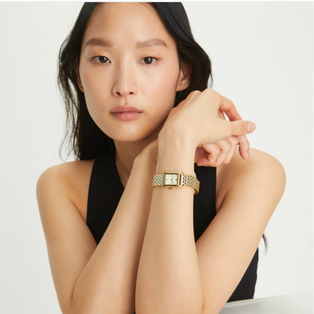 Tory Burch ELEANOR WATCH, TWO-TONE GOLD/STAINLESS STEEL حجم العدسه صغير 19 x28