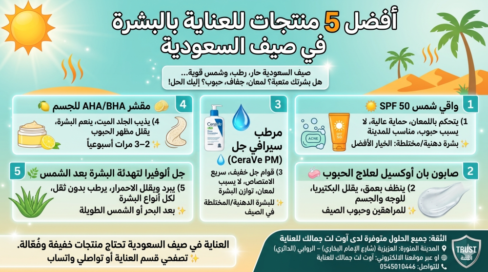 أفضل 5 منتجات للعناية بالبشرة في صيف السعودية