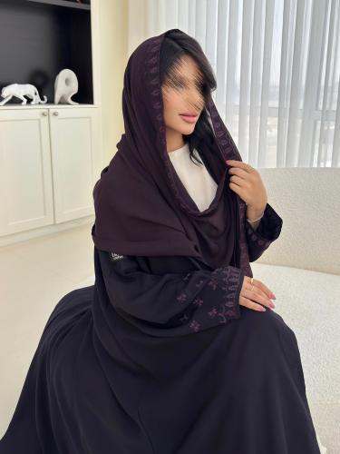 عباية 71 ,كريب بنفسجي اكمام وطرحة تطريز
