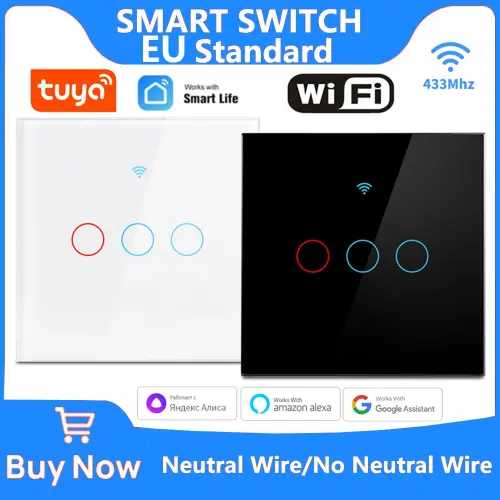 Tuya WiFi مفتاح إضاءة ذكي يعمل باللمس ، جهاز تحكم...