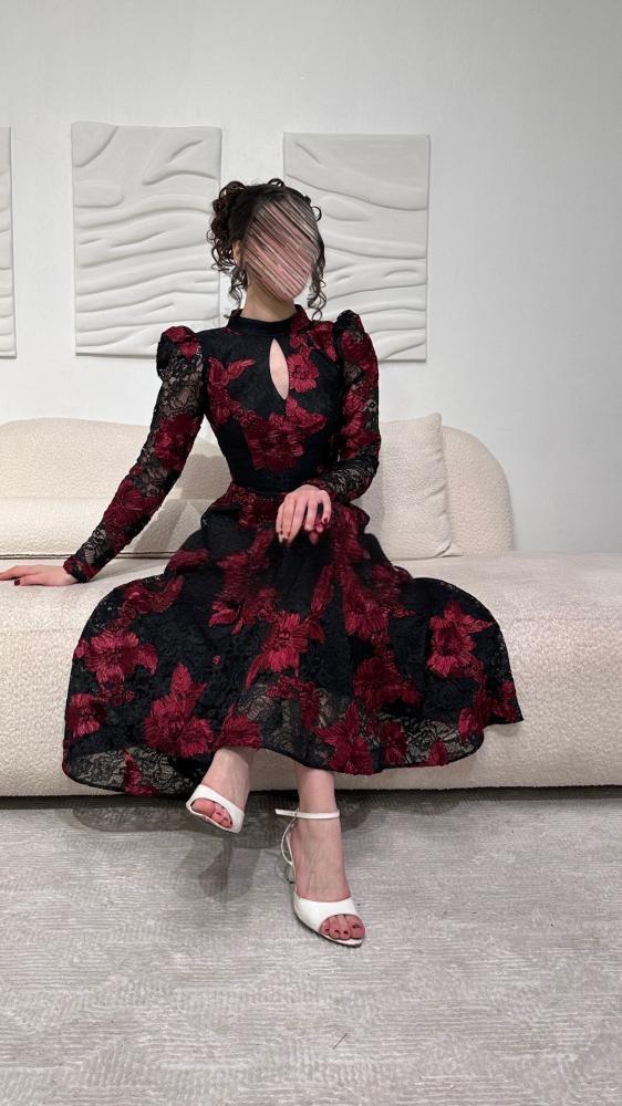 maroon and black lace dress decorated with floral pattern dark red and. black dress