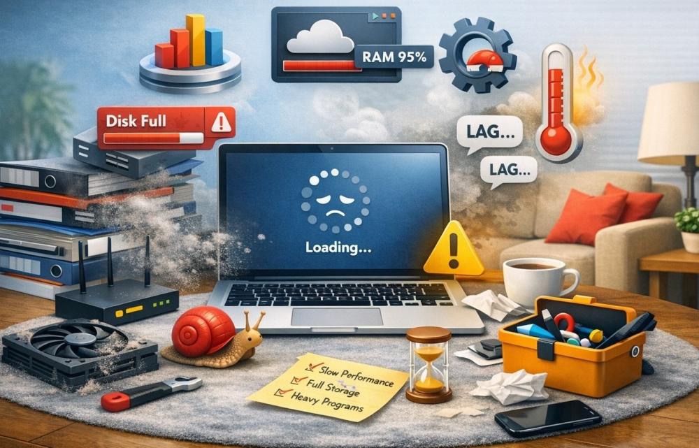 لماذا يصبح اللابتوب بطيئًا؟ الأسباب الشائعة والحلول العملية