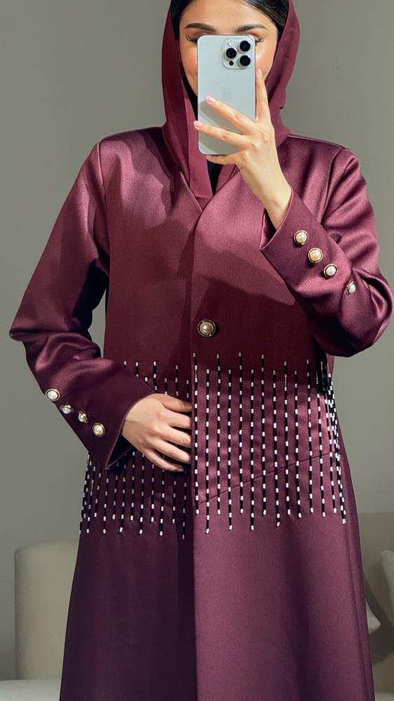 عباية صيفية تطريز عنابية