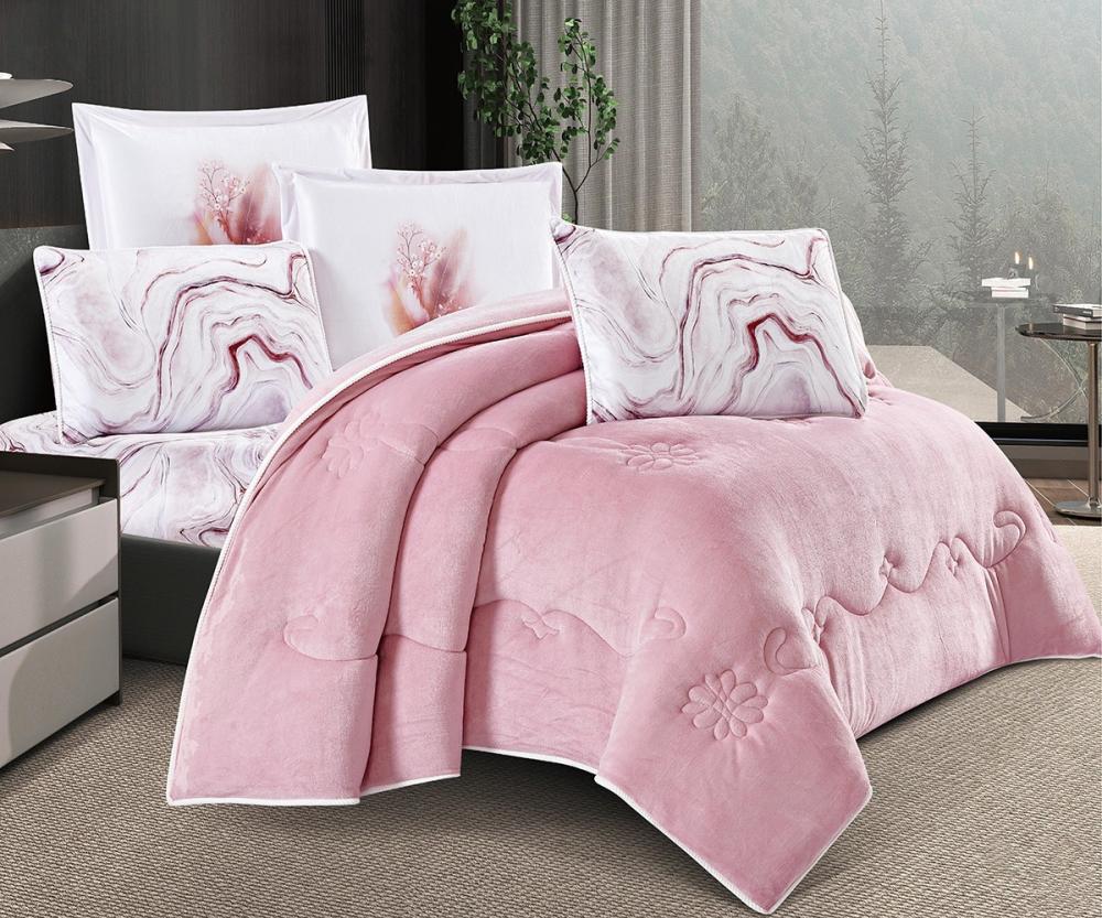 مفرش سرير شهريار شتوي فلانيل مفرد ونص 4 قطع وردي