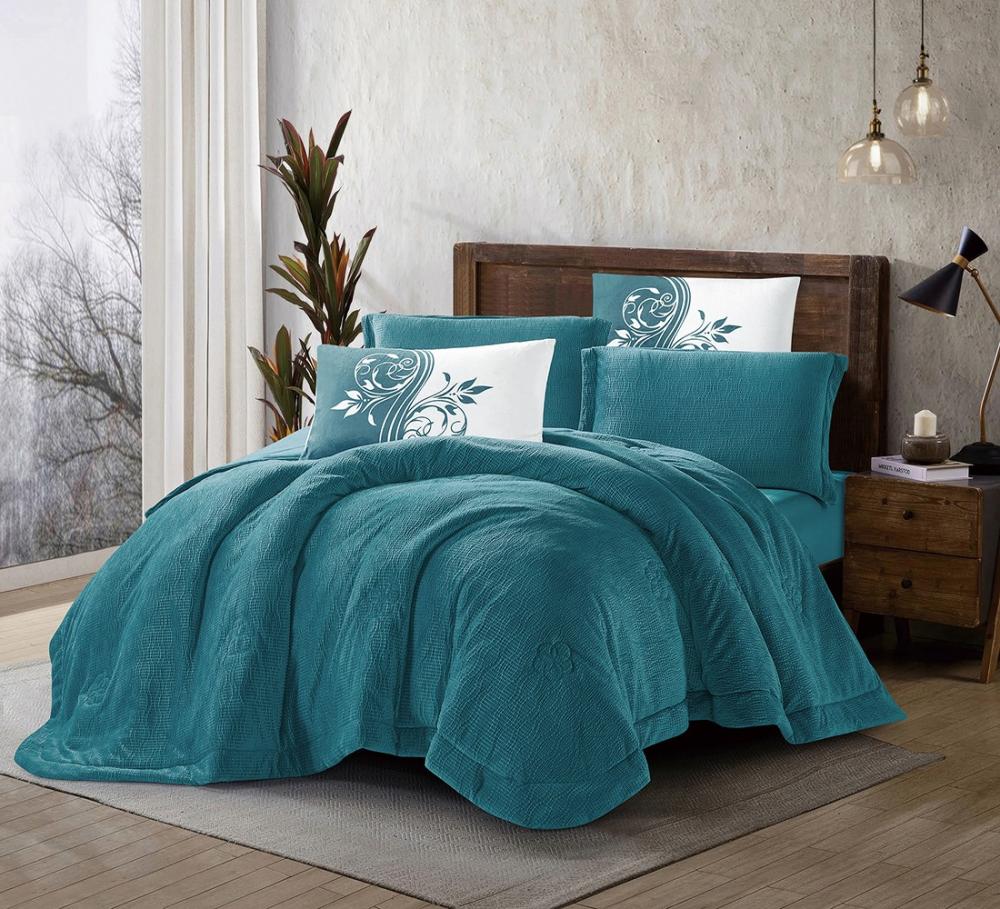 مفرش سرير شتوي جاكاراندا مخمل مزدوج 6 قطع لون تركوازي